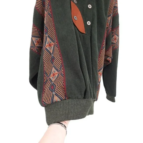 VTG 80s Sondre Poland Swix Sport Green Wool Blend Winter Skiing Sweater Buttons - Picture 5 of 12